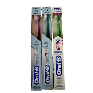 Vintage Oral-B Advantage 35 Sensitive Toothbrush Lot 3 NOS USA 1990s Soft